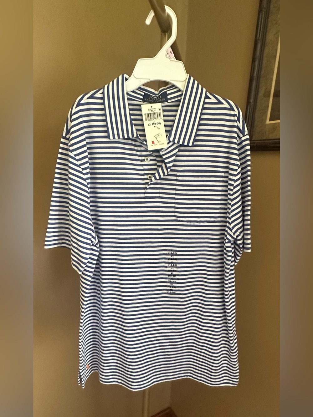 Ralph Lauren Boys Blue & White Striped Polo Shirt New but tag not attached